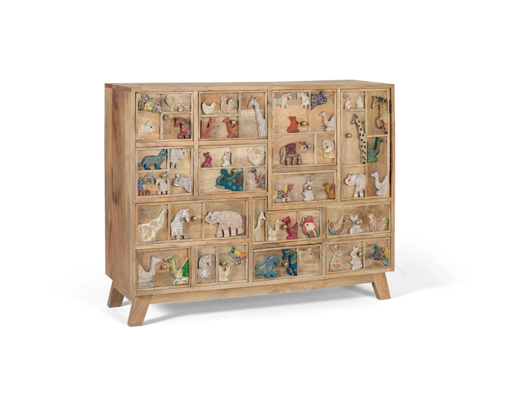 Cassettiera realizzata in legno di mango naturale con dettagli