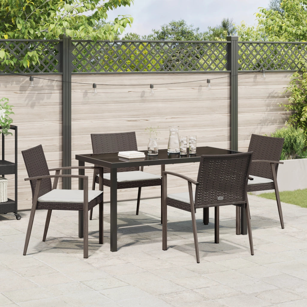 Set da pranzo da giardino 5 pezzi con cuscini marroni in polyrattan