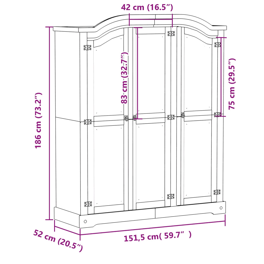 Armadio Corona Bianco 151,5x52x186 cm in Legno Massello di Pino 4012159
