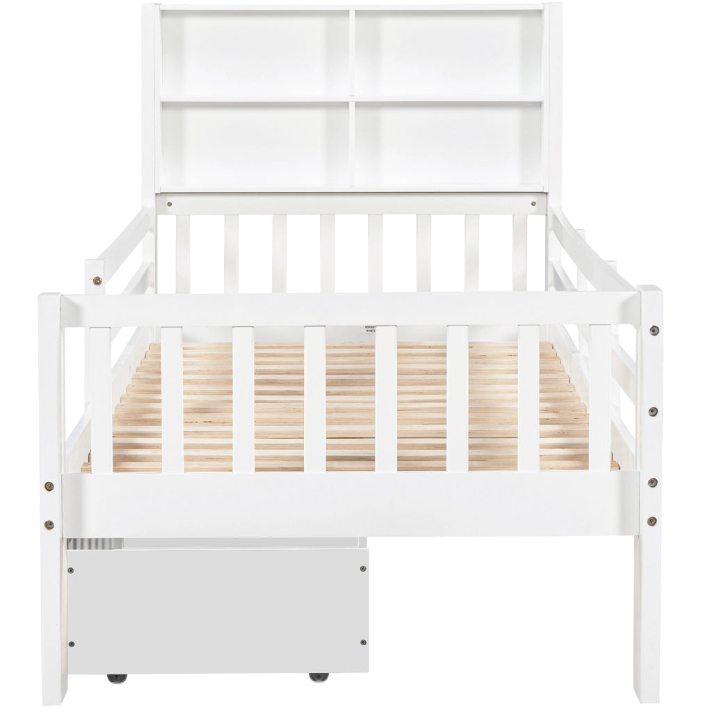 Letto per bambini 90x200 cm con lavagna e cassetti; legno e MDF; bianco (Senza materasso)