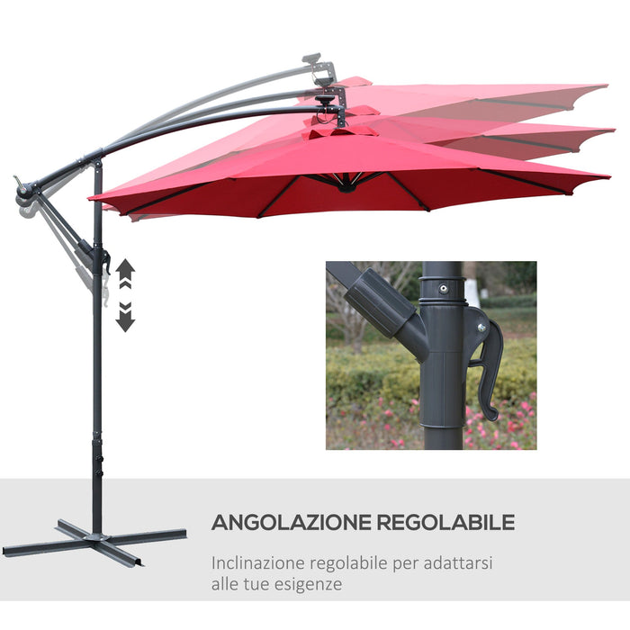 Ombrellone da Giardino Decentrato Ø2,95m con Led a Energia Solare Rosso Scuro