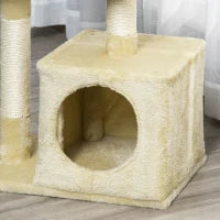 Tiragraffi per Gatti con Casetta, 2 Piattaforme e Pallina Giocattolo, Albero Tiragraffi in Truciolato, Sisal e Peluche, 50x30x81.5 cm, Beige