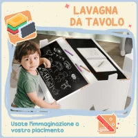 Set con 2 Sedie per Bambini e Tavolino con Lavagna per Cameretta e Asilo, Età 3-8 Anni, Bianco