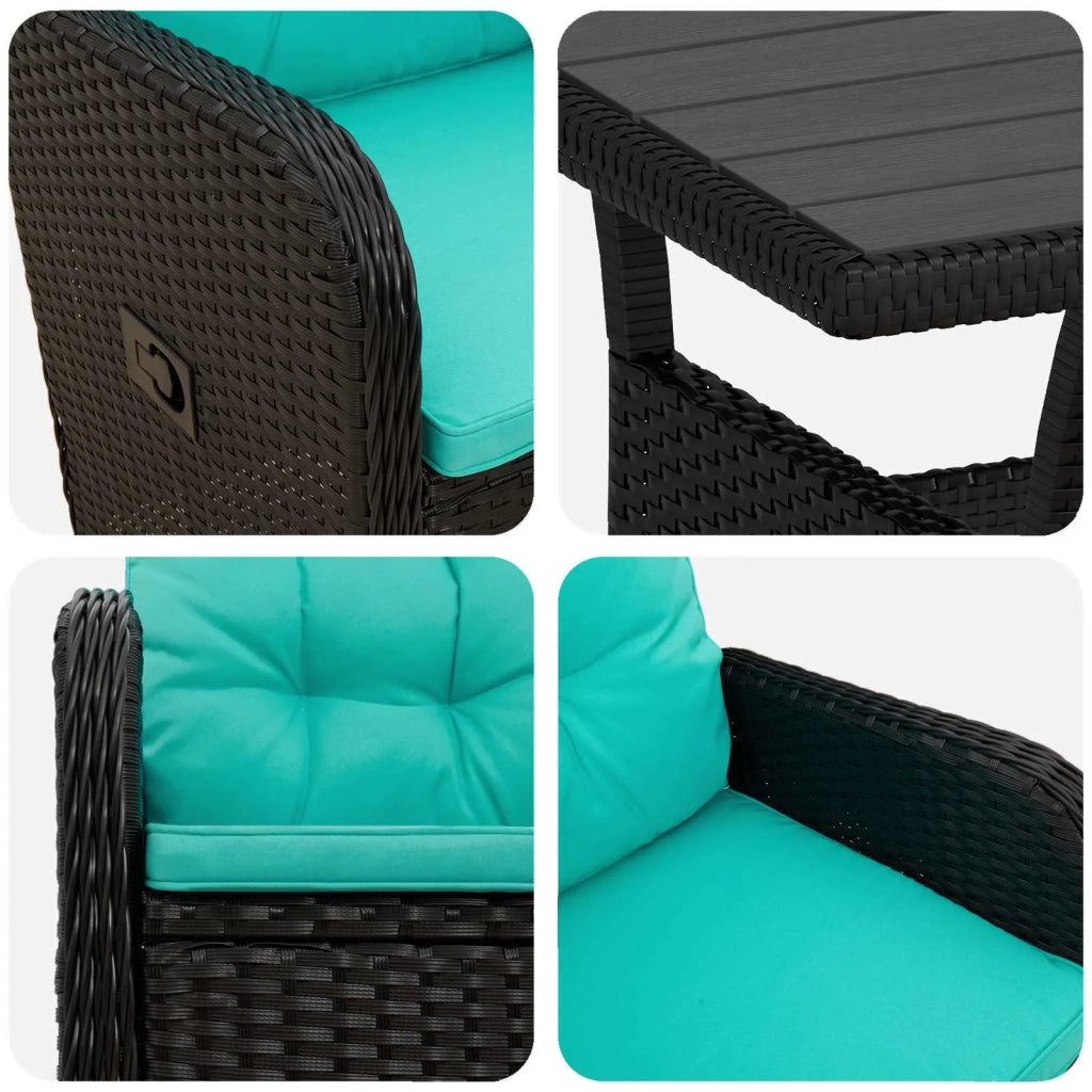 Set da pranzo per esterni 3 pz Nero e Turchese polyrattan 3422260