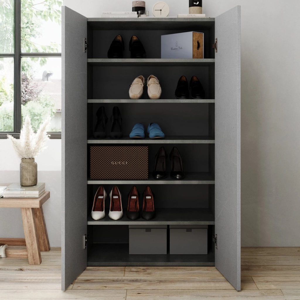 Floro, Armadio Multiuso 2 Ante 5 Ripiani, 63x114h cm Grigio Cemento