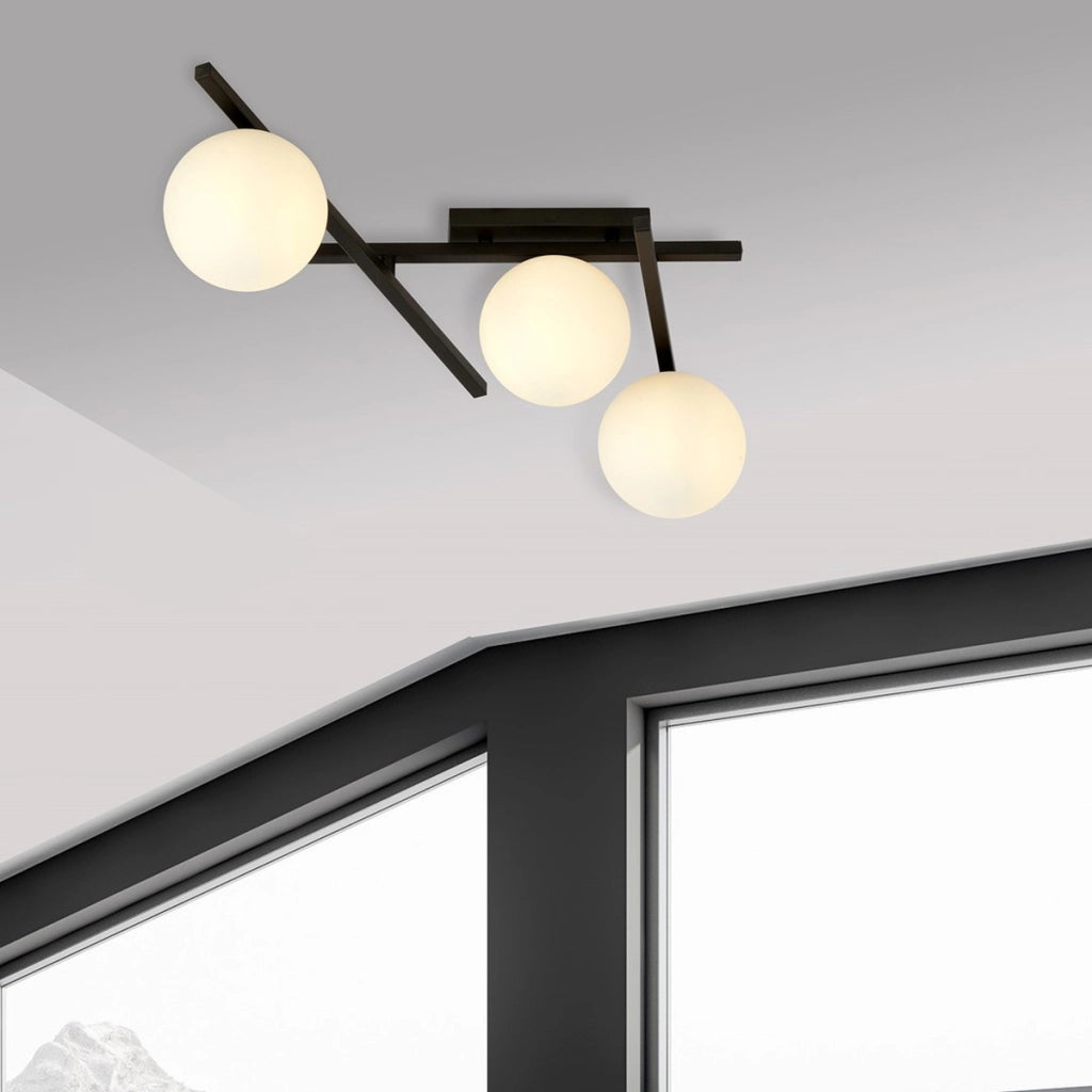 Lampada a sospensione SMART in acciaio nero e vetro opale