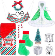 Set di accessori di Natale da 12 pezzi con gnomi di Natale e miniatura di albero di Natale - occhiali, slitta, mantello di Natale, sacco a pelo di Natale, scatola di regalo - accessori per gnomi per decorazione di miniatura di casa