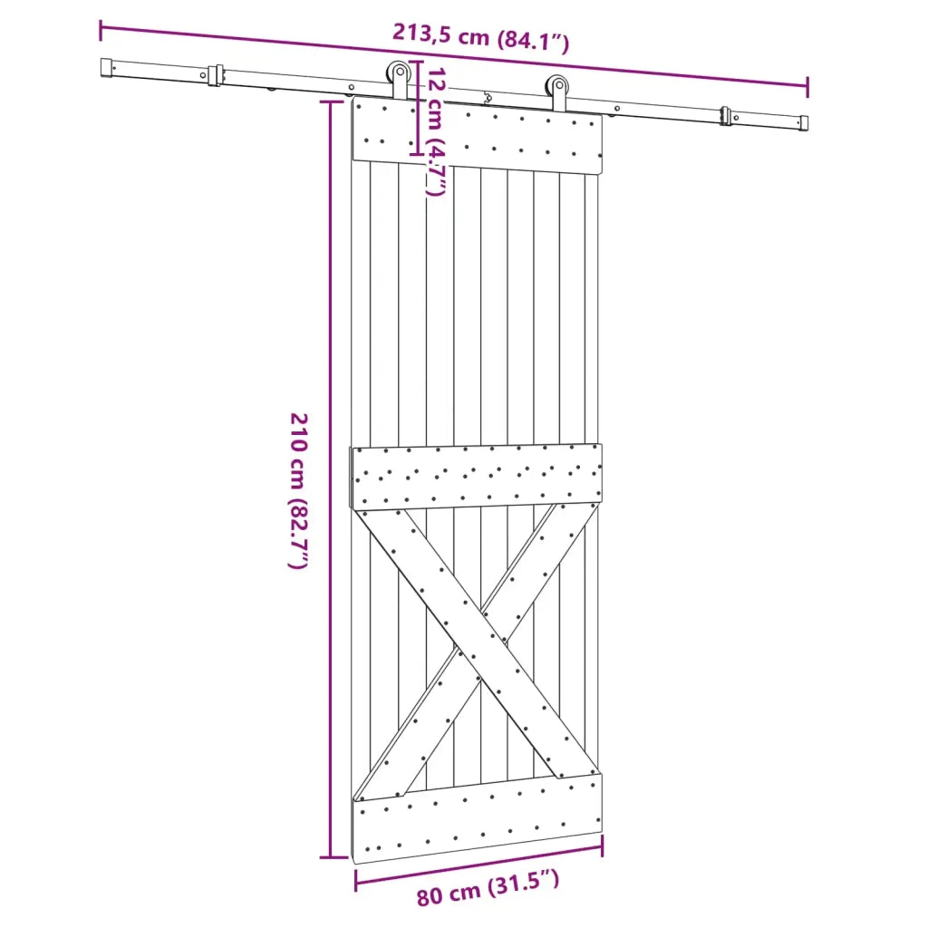 Porta scorrevole NARVIK Naturale e Nero 80 x 210 cm (213,5 cm) 3445366