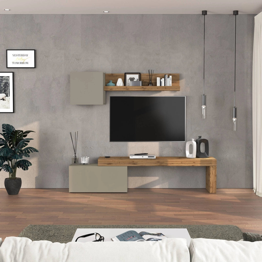 WHOUS Parete attrezzata Chronos set soggiorno tortora opaco e rovere 180/260x40 cm