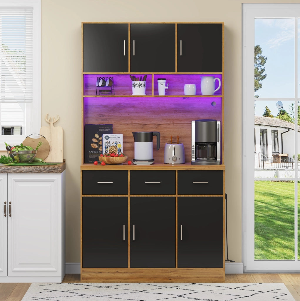 Mobile buffet da cucina 100x40x180 cm con LED APP, prese USB e cassetti
