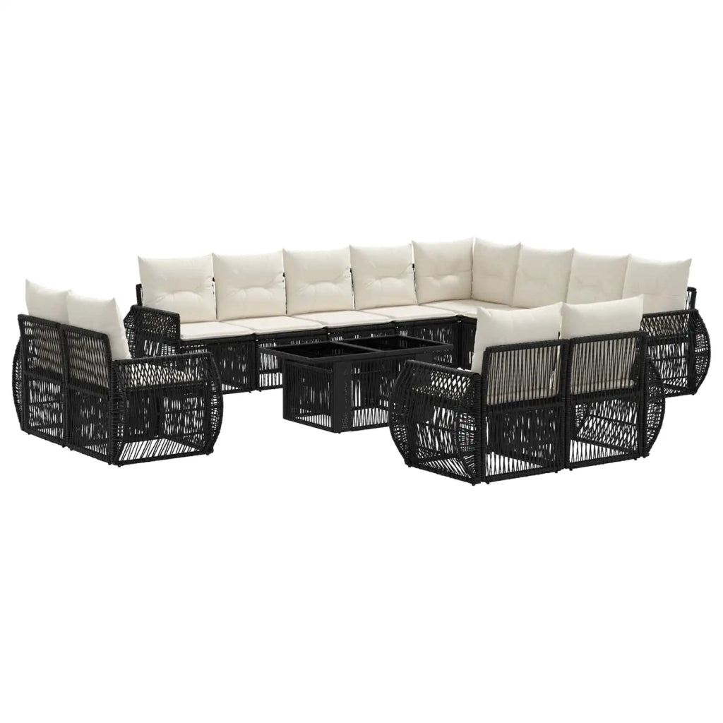 Set Divano da Giardino 13 pz Nero e Bianco Crema polyrattan 3437026
