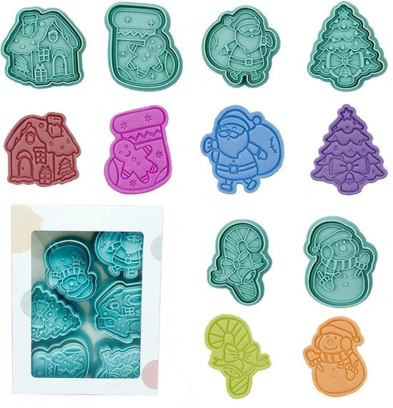 Set di 6 forme a forma di biscotto per Natale, forme a forma di biscotto, forme a forma di biscotto per Natale, biscotti, forme per biscotti, forme 3D in plastica per biscotti con carta cartonata.