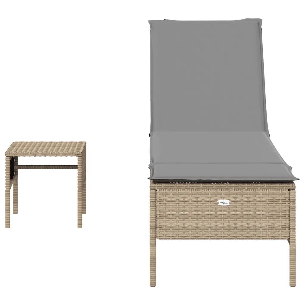 Lettino Prendisole con Tavolo e Cuscino Beige in Polyrattan 4002731