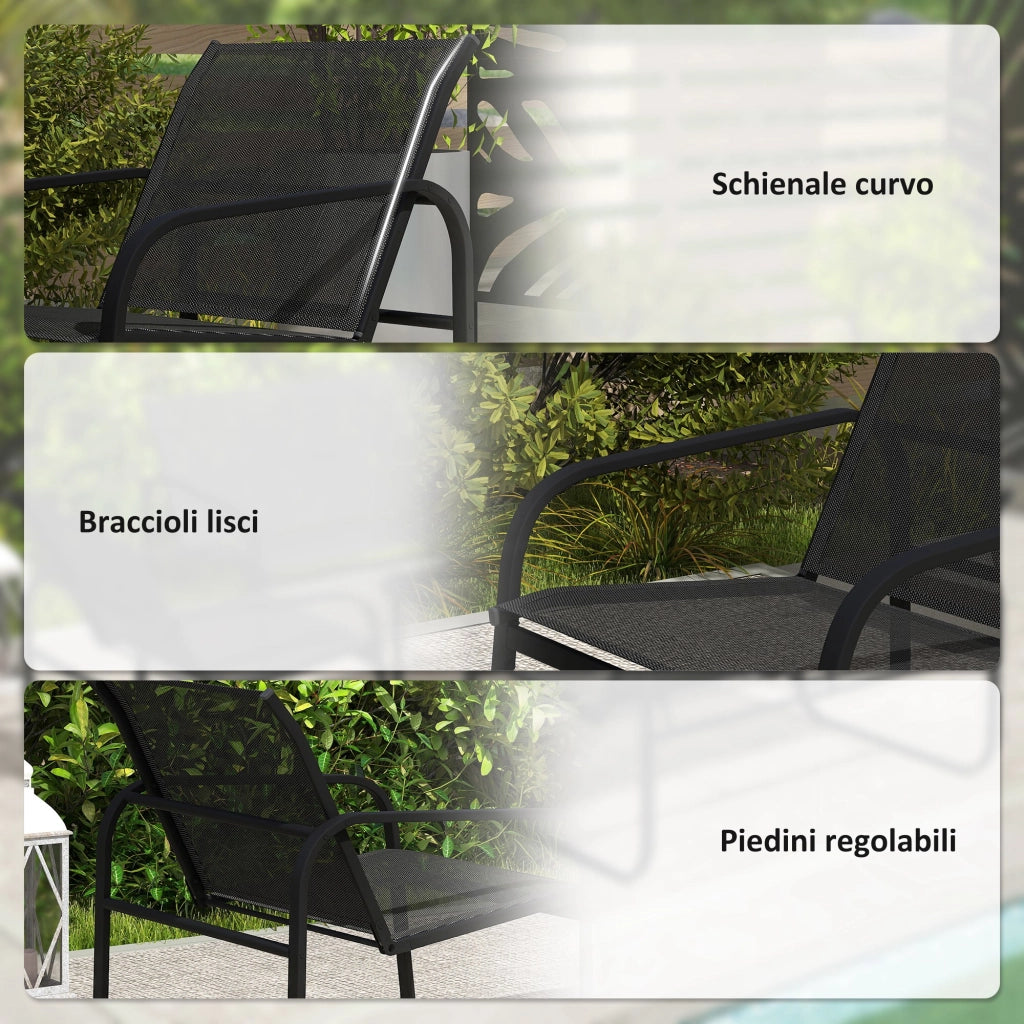 Set da Giardino con 2 Divani 2 Posti, 2 Poltrone e un Tavolino da Caff¨¨ con Piano in Vetro, Nero