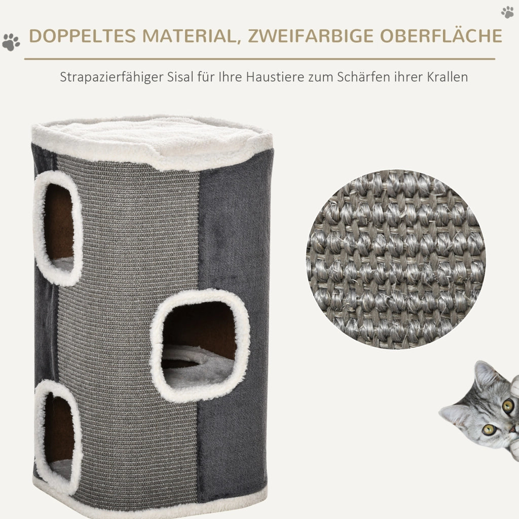 Casetta per Gatti a Soppalco con Cuscino ¨C Minimal ¨C Grigio+Bianco 74x74x74