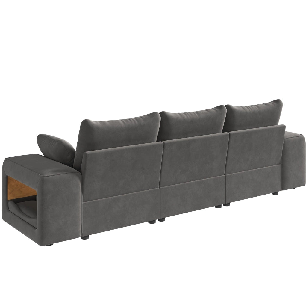 Divano modulare 3 posti con vani contenitore e nicchie per animali; 229;5 cm; velluto grigio