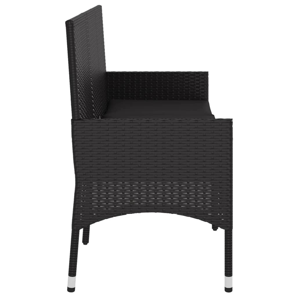 Panchina da giardino a 3 posti/arredamento da esterno per patio con cuscini 140 x 51 x 85 cm resina intrecciata nera 02_0011791