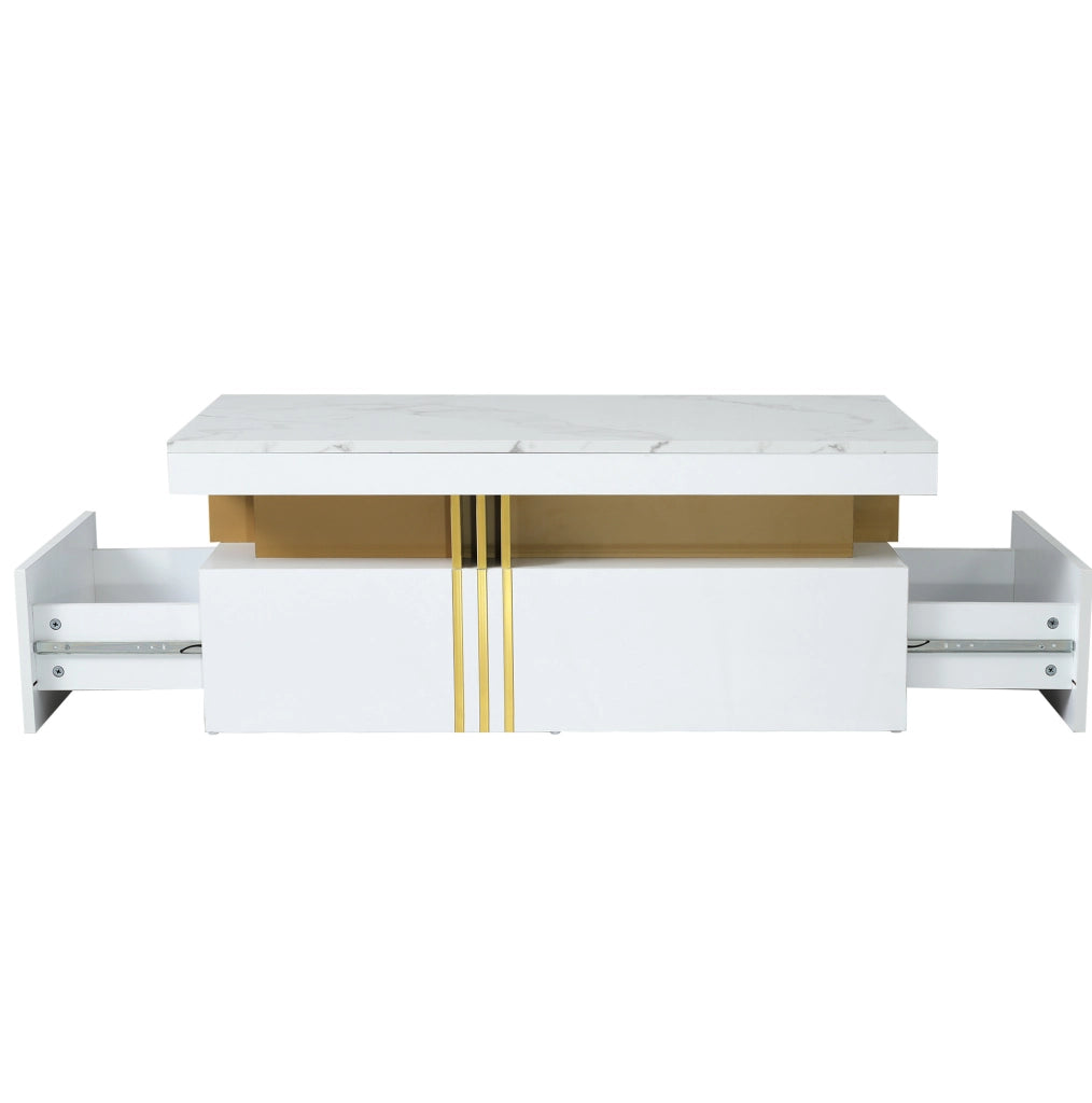 Tavolino da salotto moderno rettangolare 100x50x40 cm bianco lucido con 2 cassetti