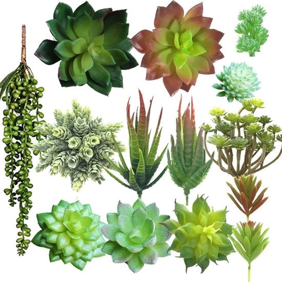 14 pezzi di piante artificiali, assortimento di finte piantine succulente, boquetto di stringa di perle per piante da appartamento, regolazione di piante succulente miste Echeveria per desktop