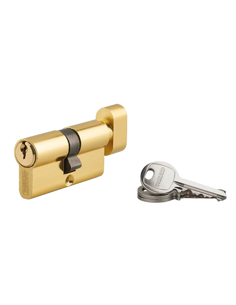 Cilindro europeo per serratura a pomolo Ecopro, 30Bx30mm, alluminio, antisfilamento, 3 chiavi, finitura ottone - THIRARD