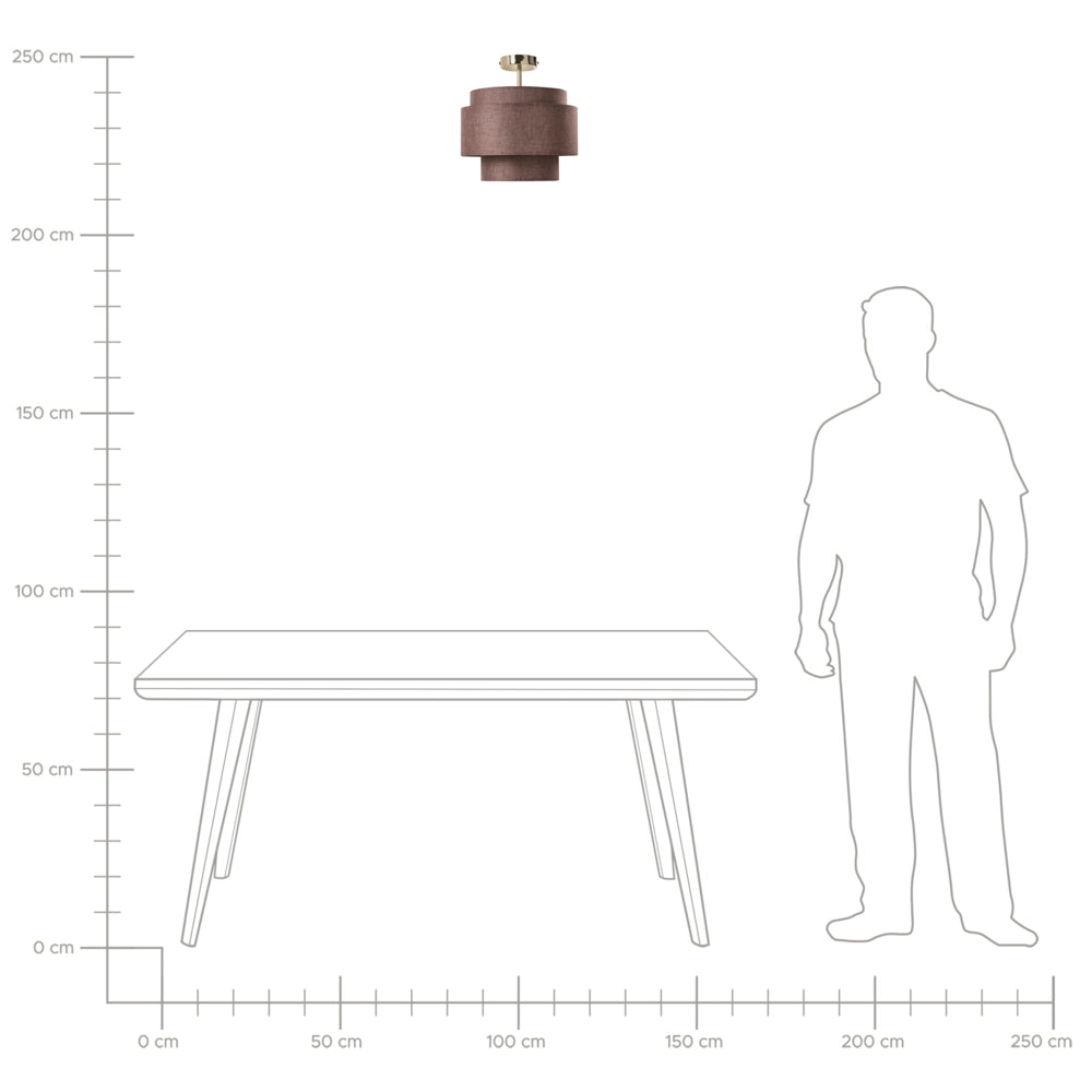 Lampadario con base in metallo marrone e paralume in tessuto a più livelli, stile moderno, per soggiorno e sala da pranzo
