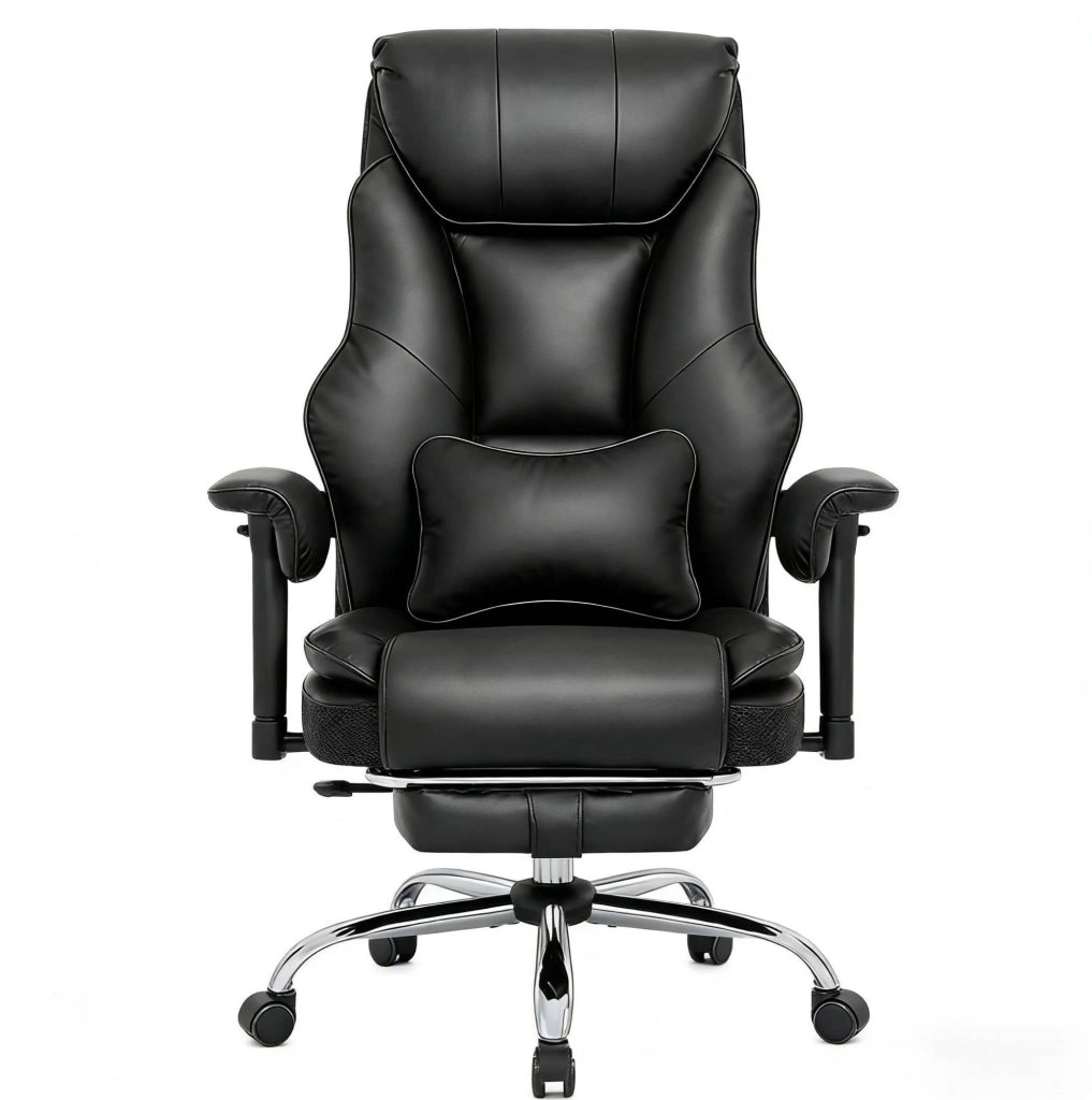 Sedia da ufficio ergonomica nera con schienale alto e supporto lombare regolabile