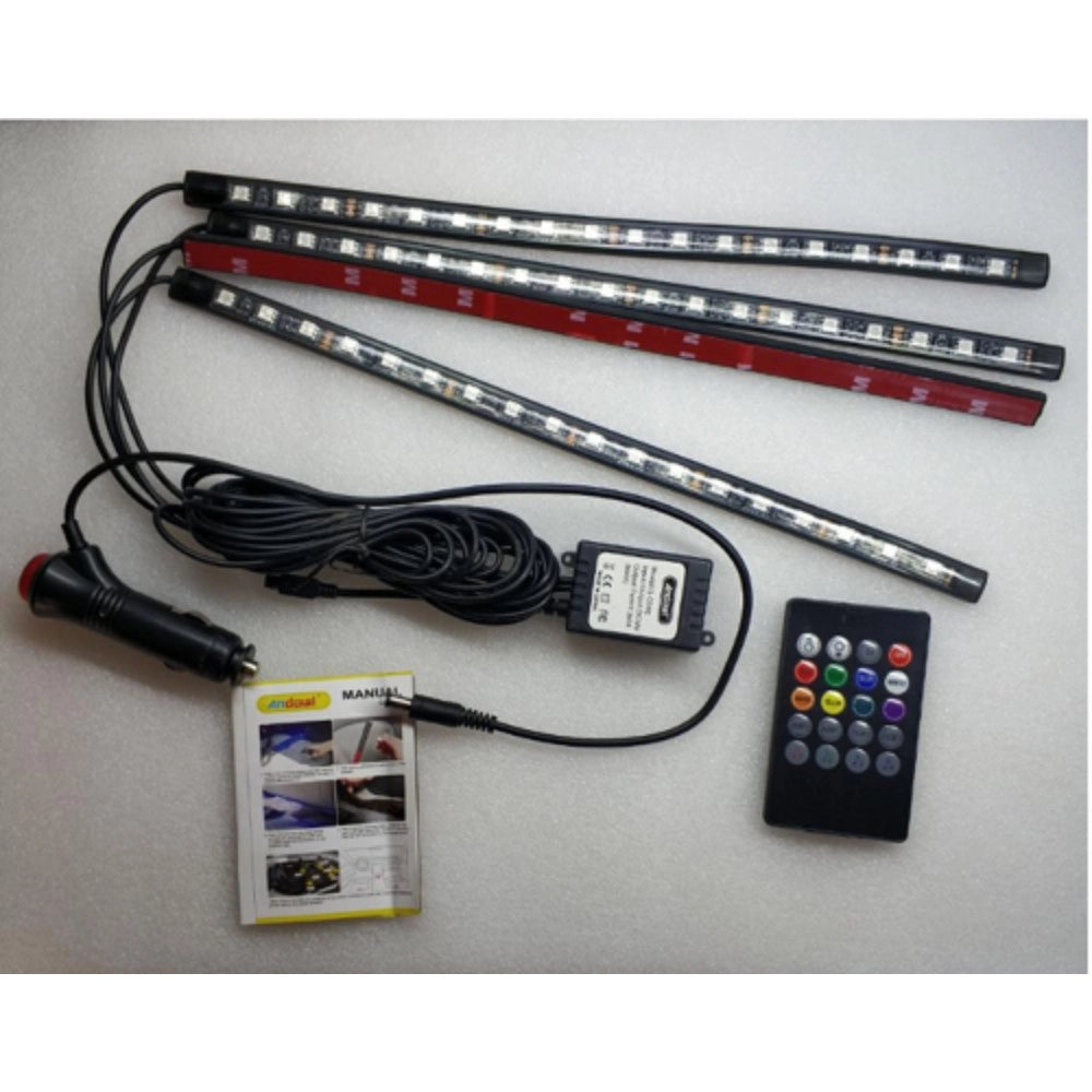 Trade Shop - Striscia Interni Auto 12led Rgb Luci Vano Piedi Atmosfera Telecomando 12v Q-cd52 -