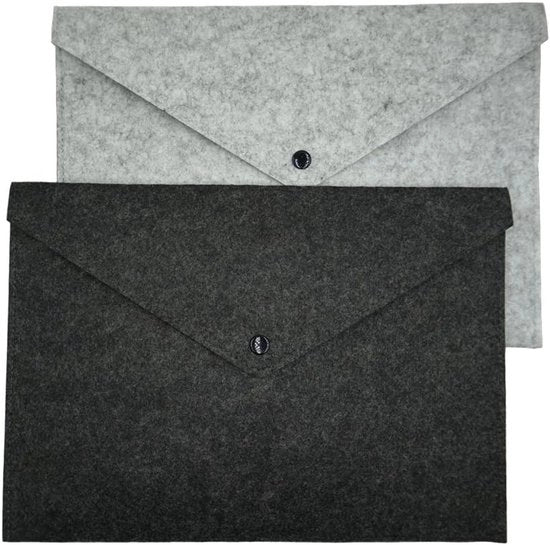 2 Set di Cartelle Documentarie con Chiusura a Patta - Portafoglio per Ufficio, Scuola e Casa - Grigio + Nero