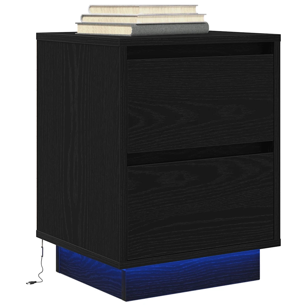 Comodino con Luci LED-Tavolino da notte Nero 38x34x50 cm 581071