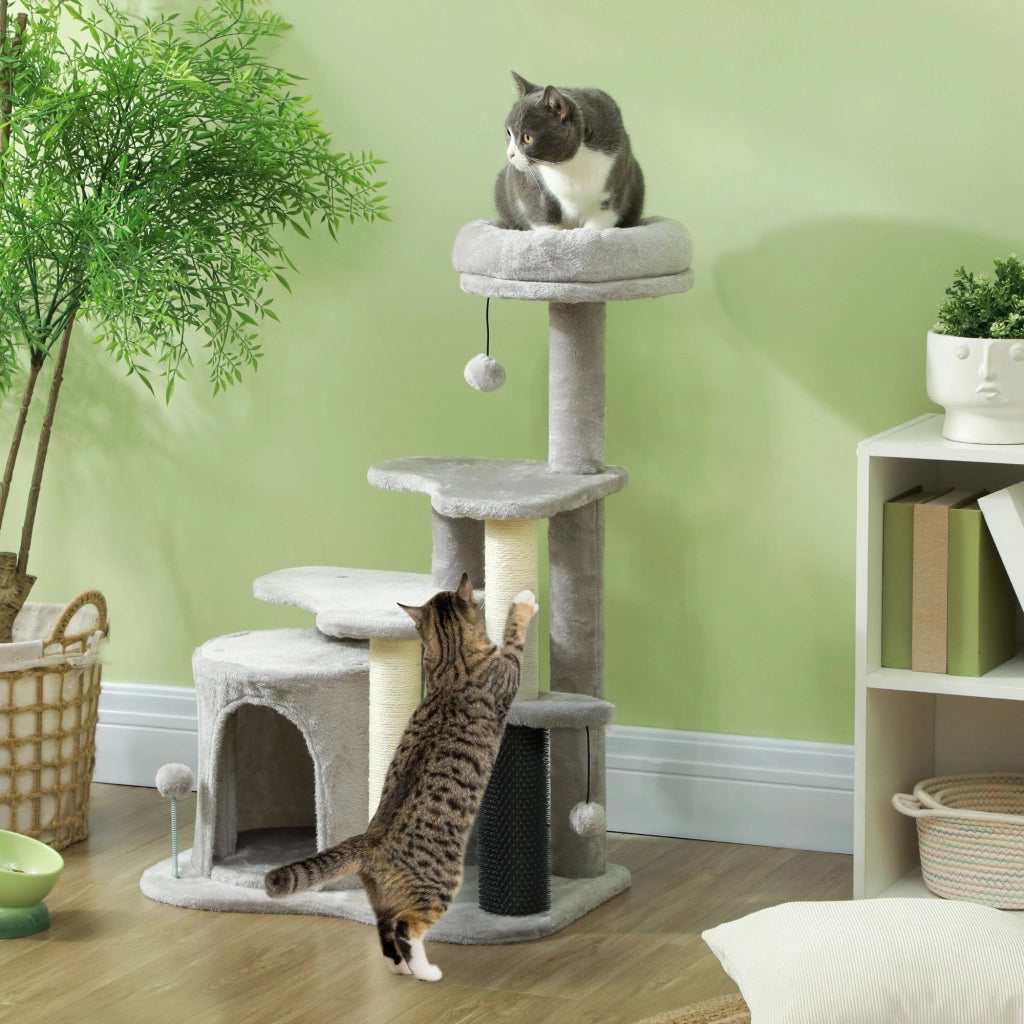 Albero Tiragraffi per Gatti con Casetta Ripiani e Letto 60x39x87 cm in Peluche e Sisal Grigio