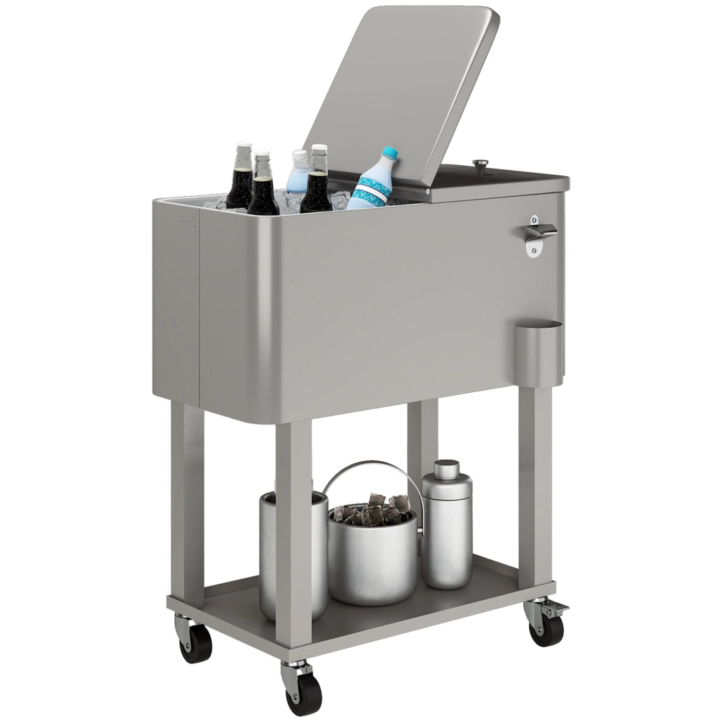 Carrello Refrigeratore con Ruote e Ripiano 56L per Giardino e Terrazza ¨C zephmum ¨C 67x35x80 cm Grigio
