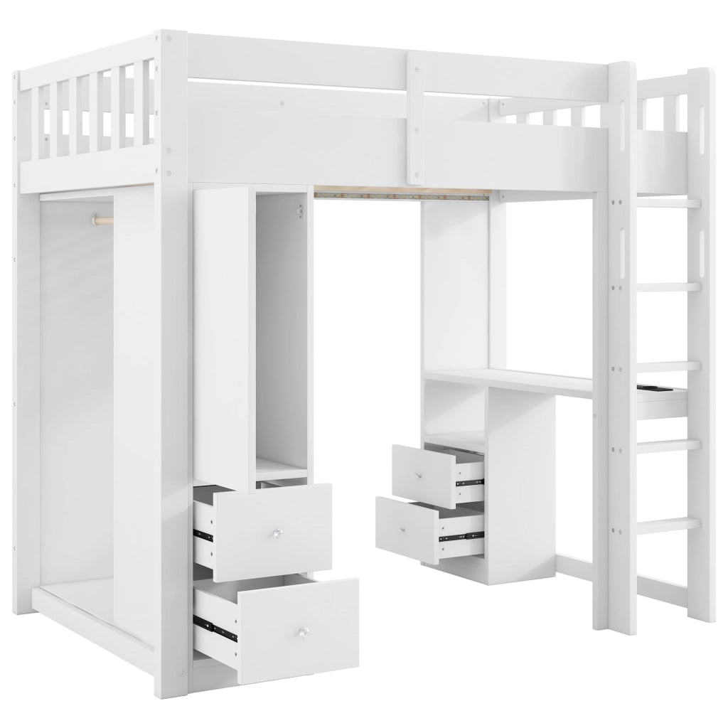 Letto a castello bianco con funzione scrivania sottostante 90x200 cm