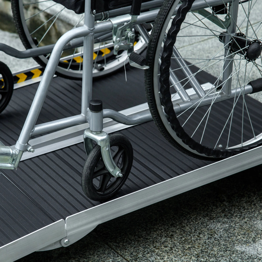 Rampa per Sedia a Rotelle Pieghevole e Antiscivolo in Alluminio, 152x73cm, Capacit¨¤ 272kg