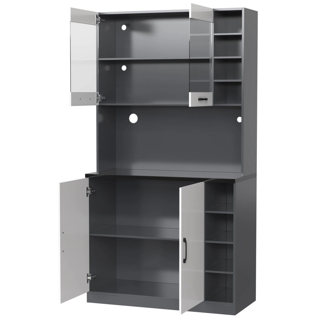 Credenza cucina 100x47x187 cm con illuminazione LED; vetro rinforzato; MDF; grigio bianco