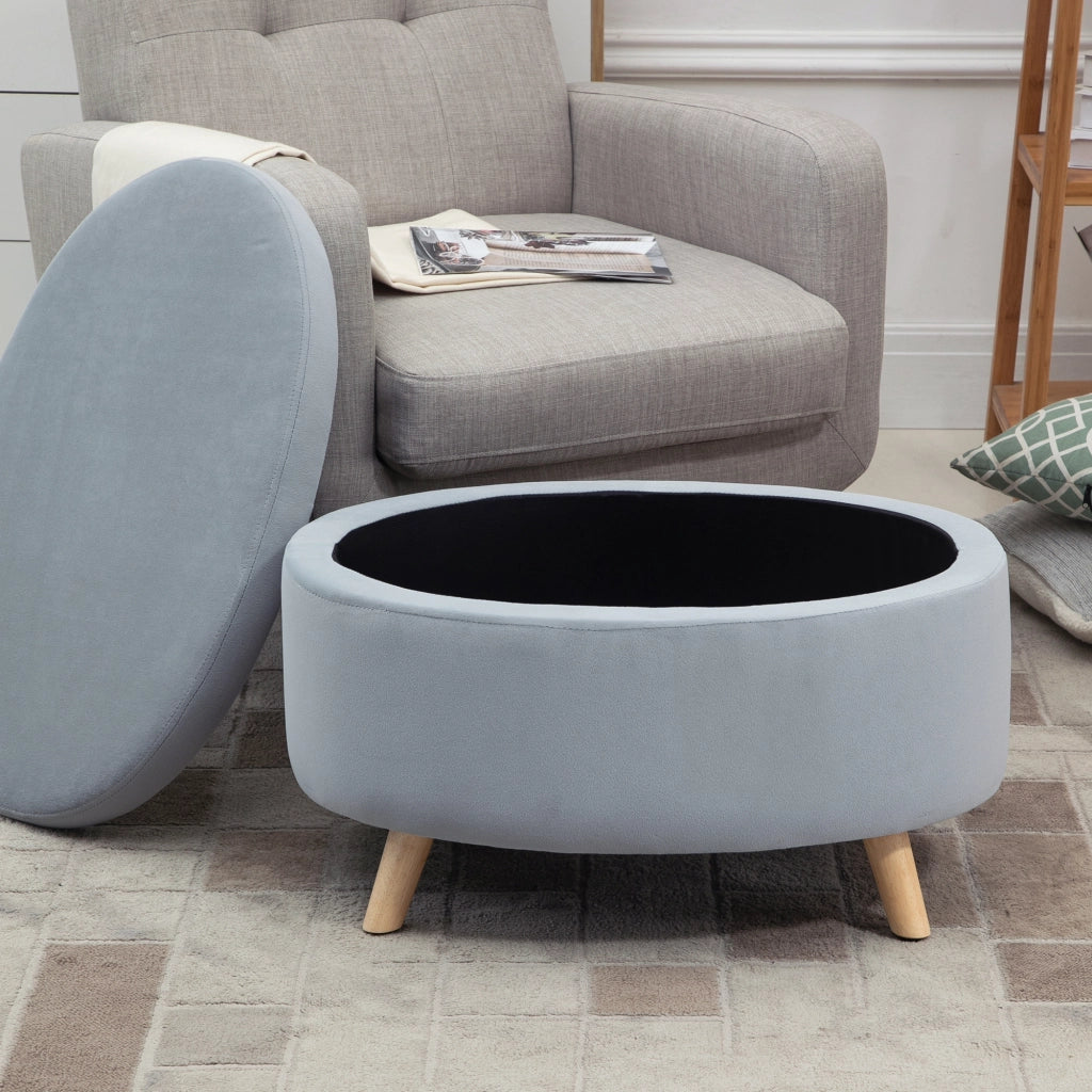 Poltrona con contenitore ovale ¨C Zephmum ¨C Grigio, velluto, gambe in legno, 71x51.5x42 cm