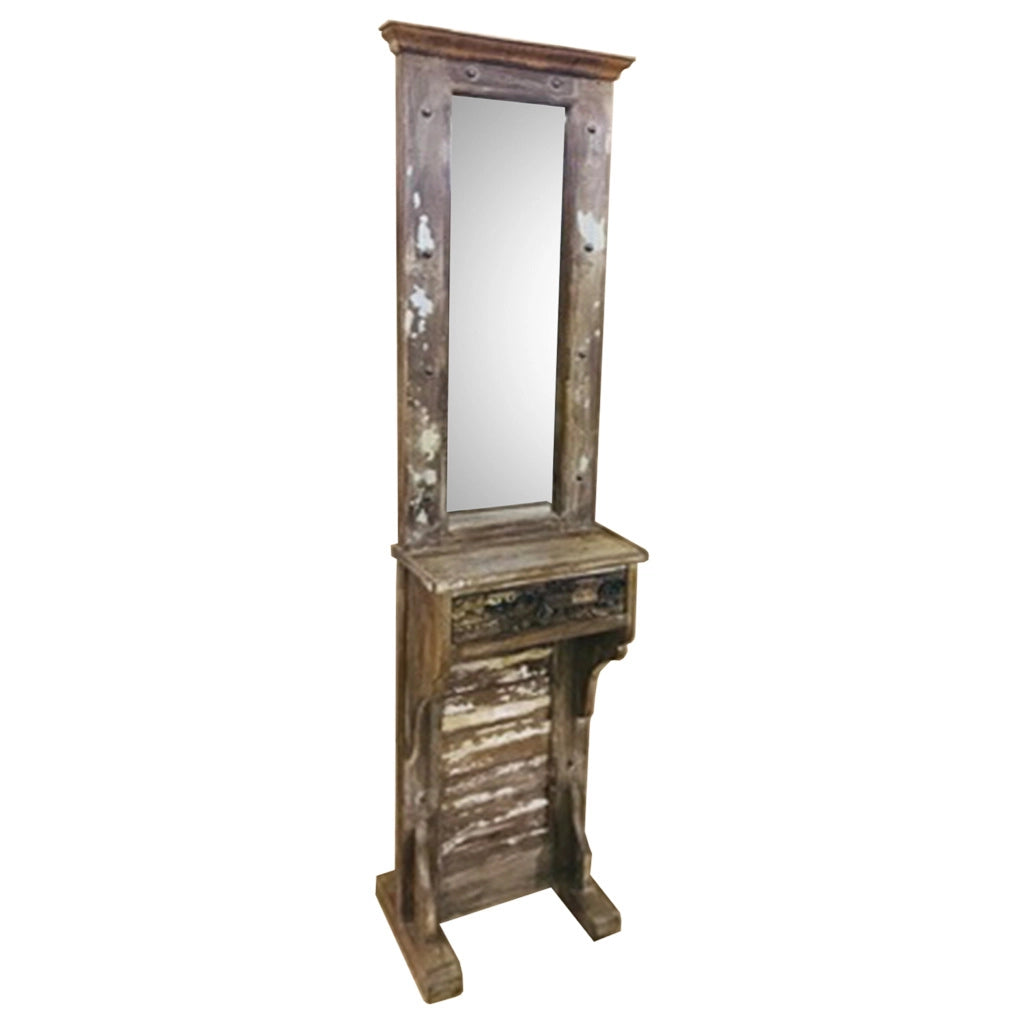 Mobile da ingresso con specchio in legno marrone 43x21x186h