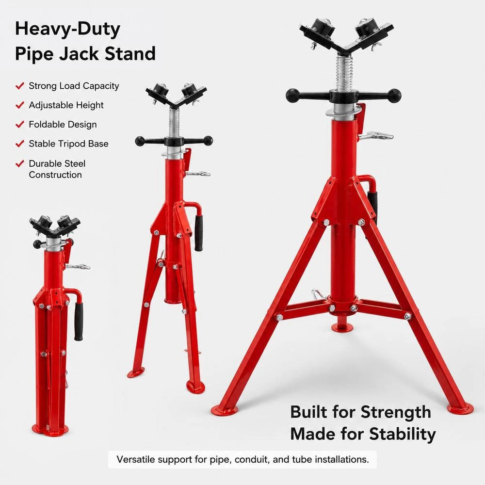 Pipe Support With 2-ball Transfer V-head 1107A, Foldable Pipe Stand, 2.04 T, Pipe Rod Height Adjustable