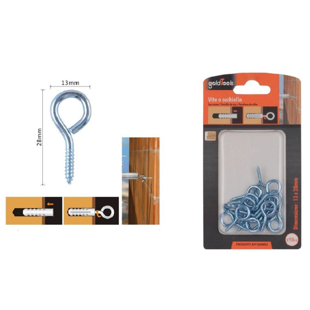 Trade Shop - Set 19pz Viti Vite A Occhiello Gancio Chiuso 13x28mm Filettatura Per Legno 90720 -
