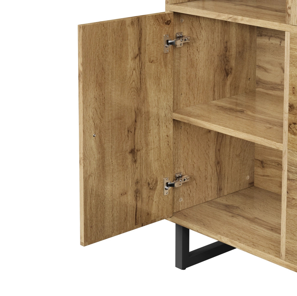 Guardaroba compatto 110x38x186 cm con appendiabiti estraibile e cassetti in MDF nero e naturale