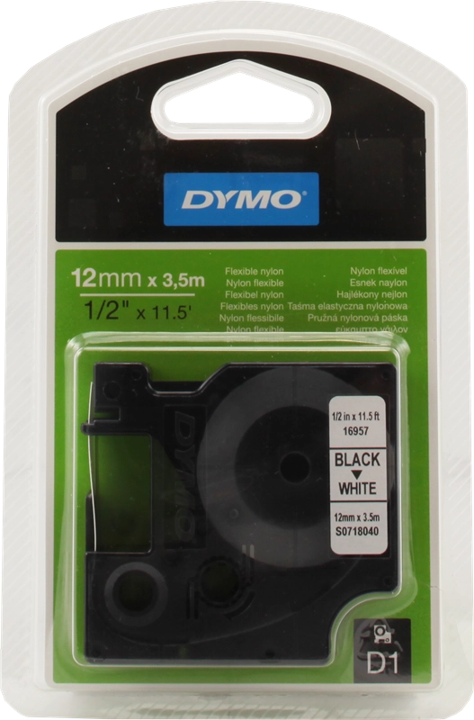 DYMO D1 Etichette Flessibile in Nylon / Rotolo da 12 mm x 3.5 m / stampa nera su bianco / etichette autoadesive per etichettatrice LabelManager