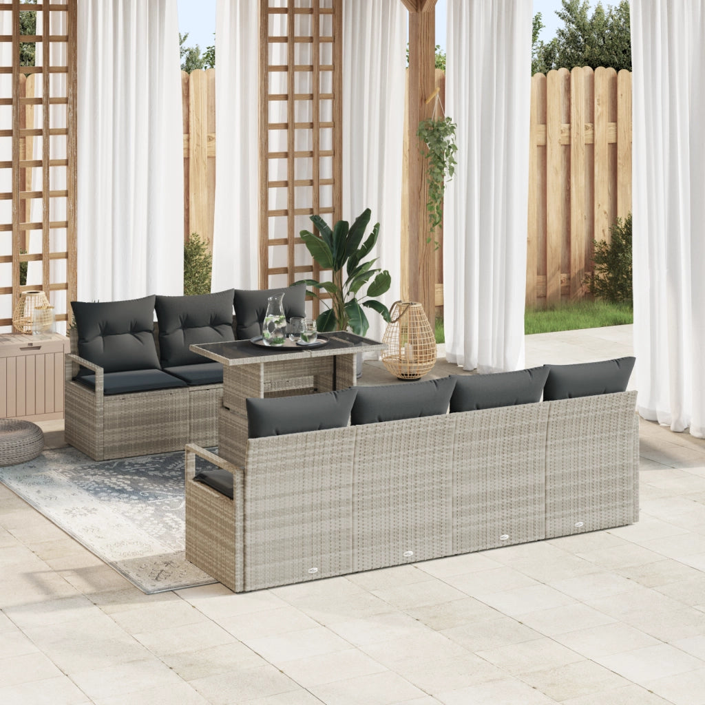Set divani giardino 8 pezzi cuscini grigio chiaro polirattan