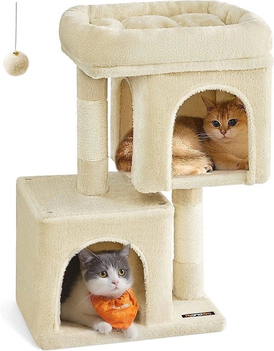 Cat Tower - Cat Ladder - Cat Climbing Frame - Wooden Panel Construction - Fleece Covered - Polyester Rope - 40 cm x 30 cm x 67 cm