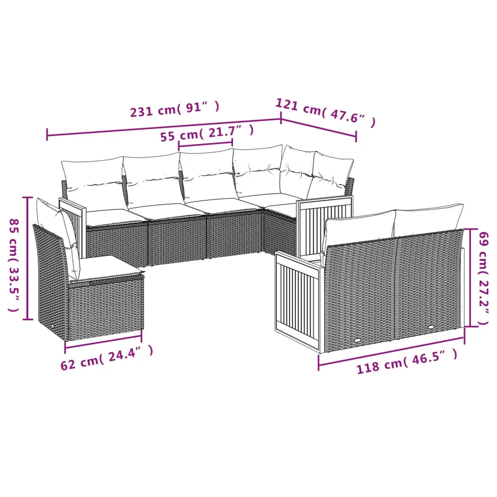 Set Divano da Giardino 8 pz con Cuscini Grigio in Polyrattan 3227845