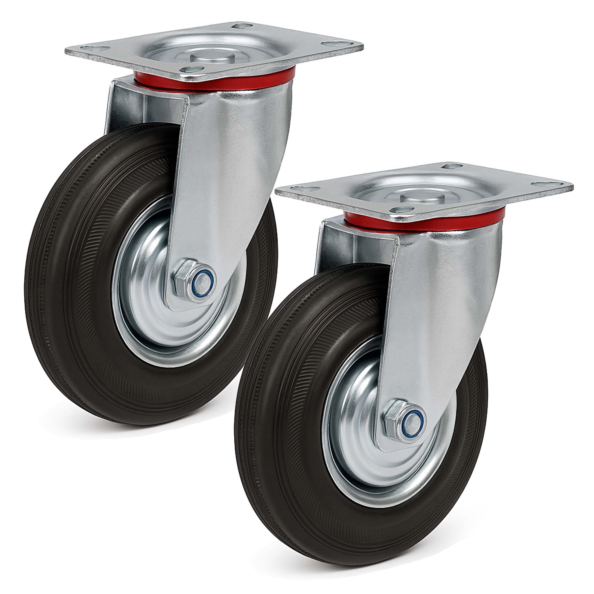 Set 2x ruote piroettanti, rivestimento in gomma piena, Rotella 200mm max 150kg con nucleo in metallo