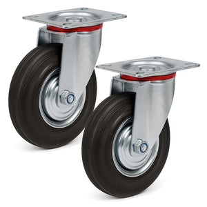 Set 2x ruote piroettanti, rivestimento in gomma piena, Rotella 200mm max 150kg con nucleo in metallo