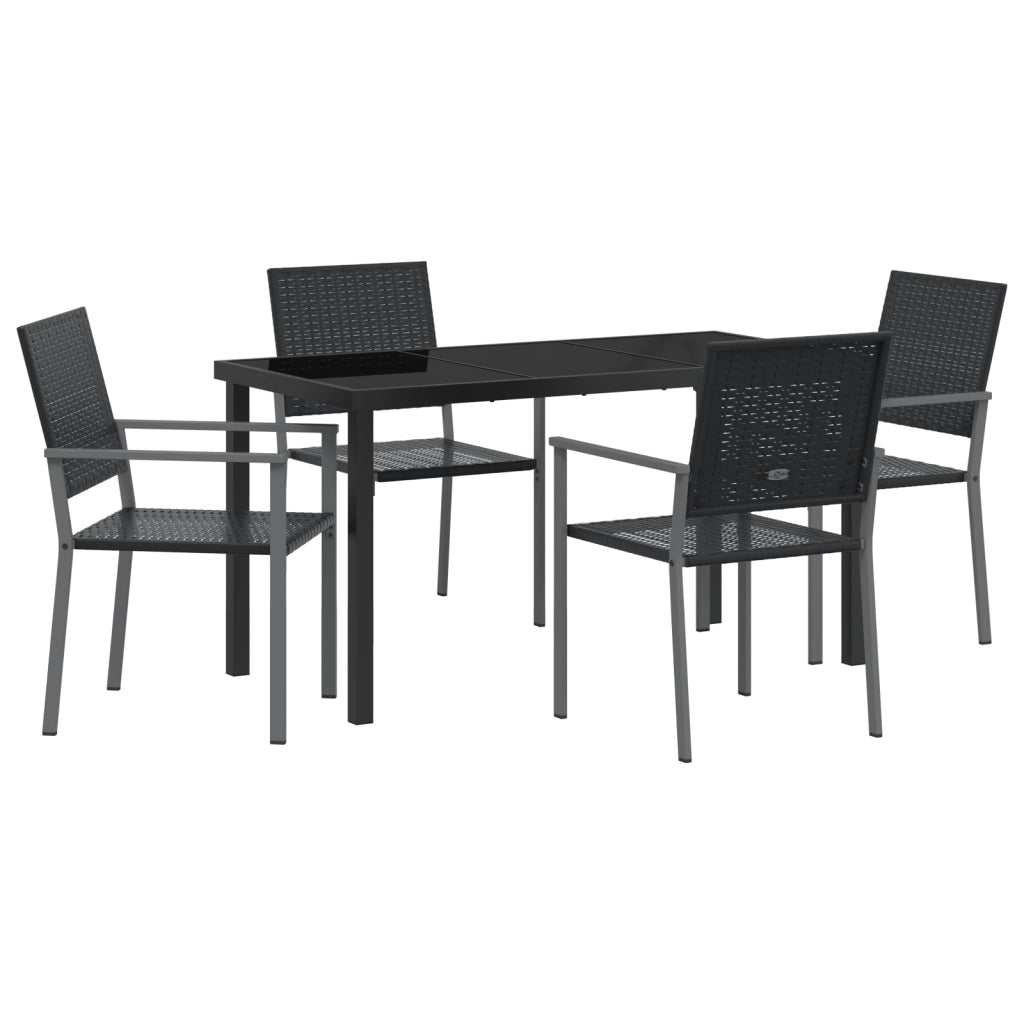 Set da pranzo da giardino in 5 pezzi in polyrattan nero