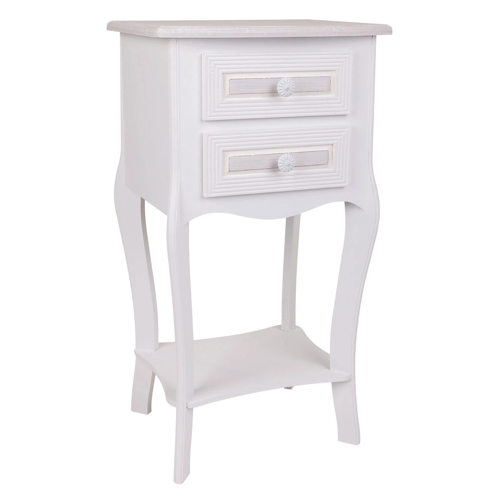 Comodino in legno con 2 cassetti bianchi 38x31,5x71.