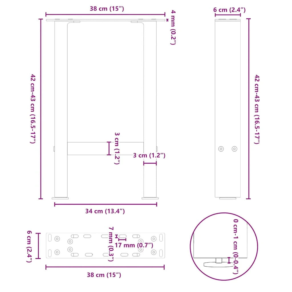 Set di 2 gambe regolabili per tavolino da caffè 38 x 42-43 cm design moderno soggiorno acciaio bianco 02_0057517