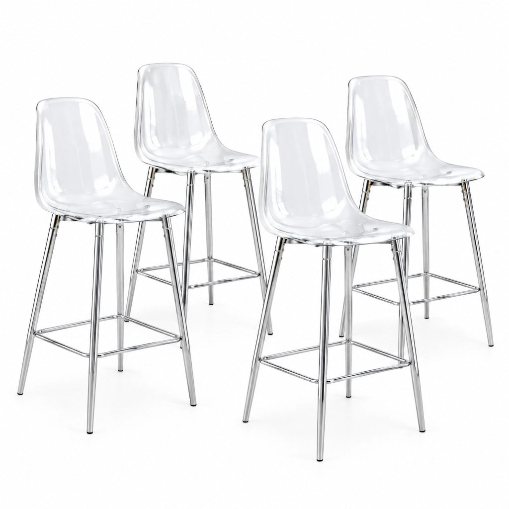 Set di sgabelli da bar trasparenti con struttura in metallo argento