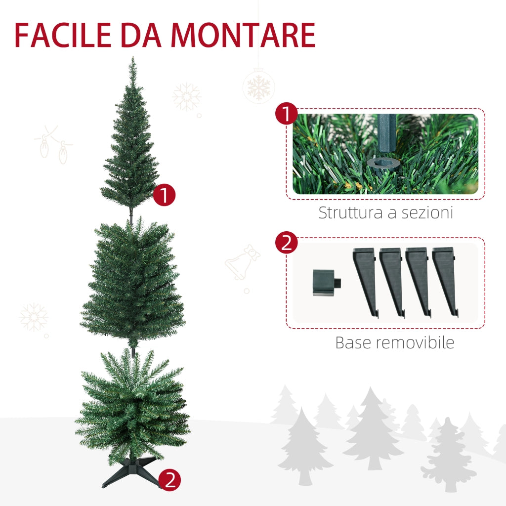 EasyComfort Albero di Natale Slim Artificiale 180 cm con Rami Realistici, Albero di Natale Alto e Stretto con Base Pieghevole, Verde